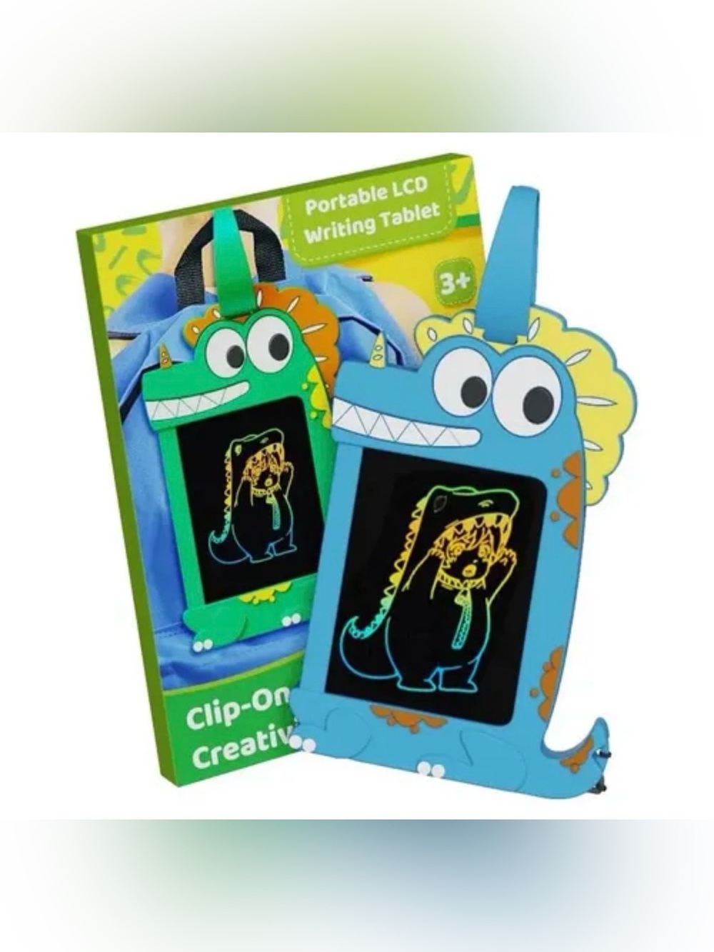 NIB Child Toddler Green Dinosaur 4.5” LCD Writing Drawing Activity Tablet